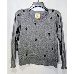 Chaser Gray Skull Knit Sweater Cotton Cashmere Size Small